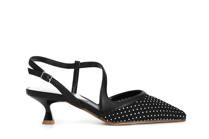 SCARPA APERTA DIETRO MODELLO ASIMMETRICO RETINA CON STRASS DAVANTI