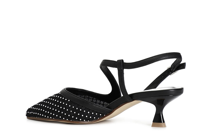 SCARPA APERTA DIETRO MODELLO ASIMMETRICO RETINA CON STRASS DAVANTI