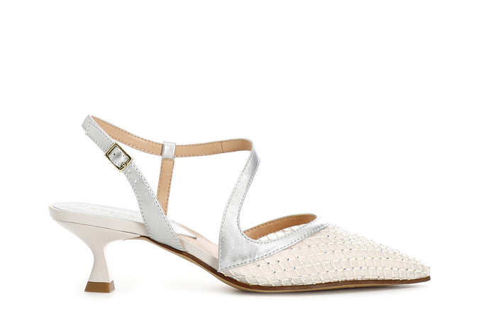 SCARPA APERTA DIETRO MODELLO ASIMMETRICO RETINA CON STRASS DAVANTI