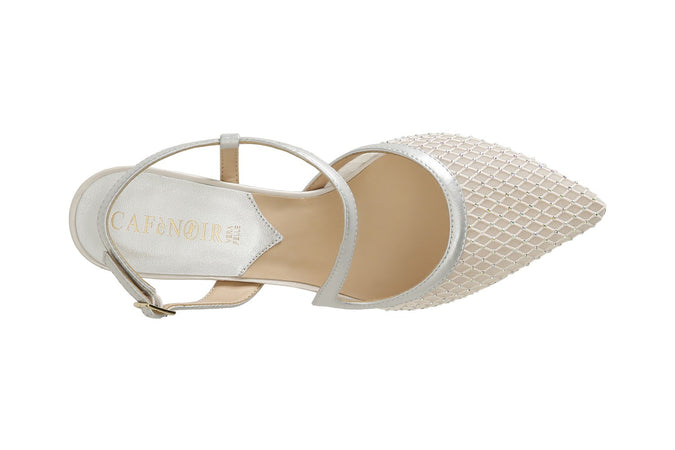 SCARPA APERTA DIETRO MODELLO ASIMMETRICO RETINA CON STRASS DAVANTI