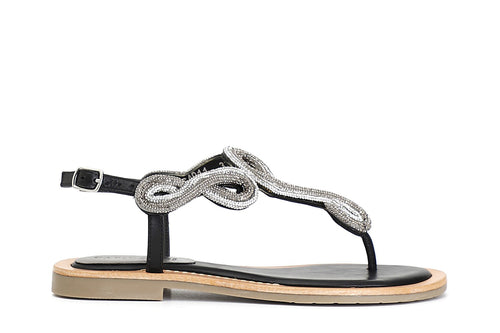 SANDALO INFRADITO IN NAPPA CON ACCESSORIO STRASS