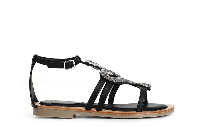 SANDALO ASIMMETRICO IN NAPPA CON ACCESSORIO STRASS