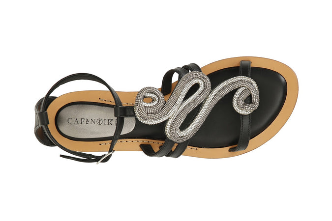 SANDALO ASIMMETRICO IN NAPPA CON ACCESSORIO STRASS