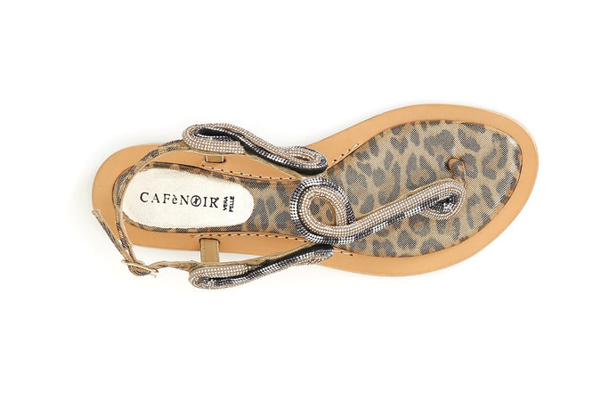 SANDALO INFRADITO IN CAMOSCIO E STAMPA MACULATA CON ACCESSORIO STRASS