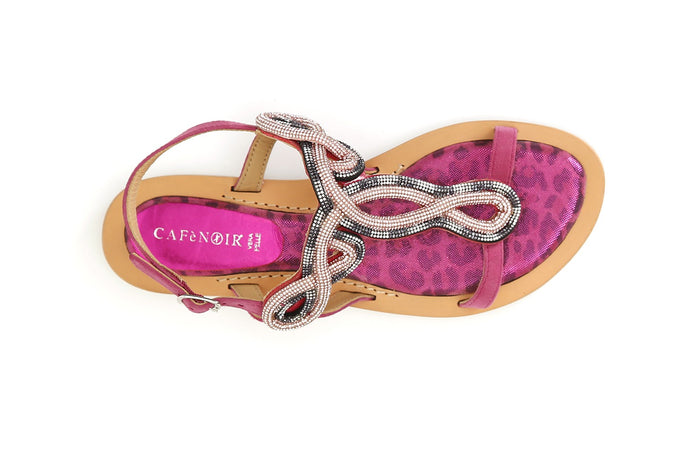 SANDALO INFRADITO IN CAMOSCIO E STAMPA MACULATA CON ACCESSORIO STRASS