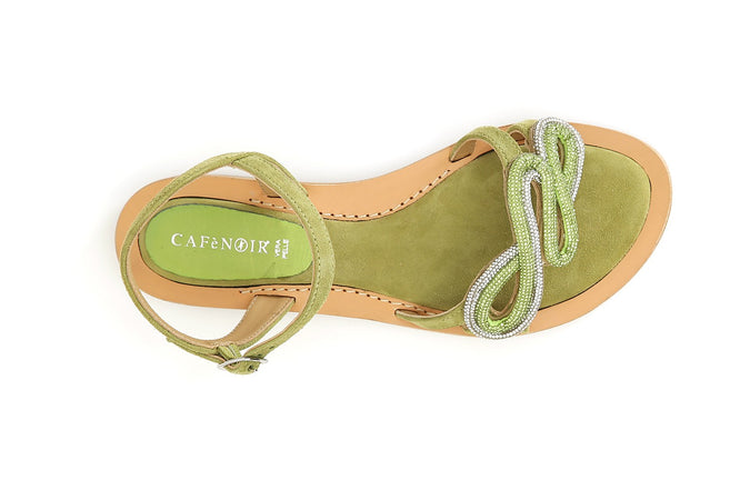 SANDALO GILDA IN CAMOSCIO CON ACCESSORIO STRASS