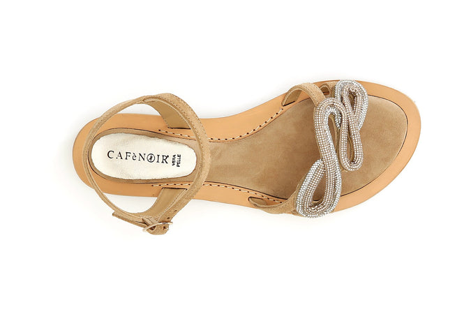 SANDALO GILDA IN CAMOSCIO CON ACCESSORIO STRASS