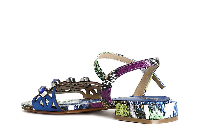 SANDALO STAMPA EFFETTO PITONE CON STRASS