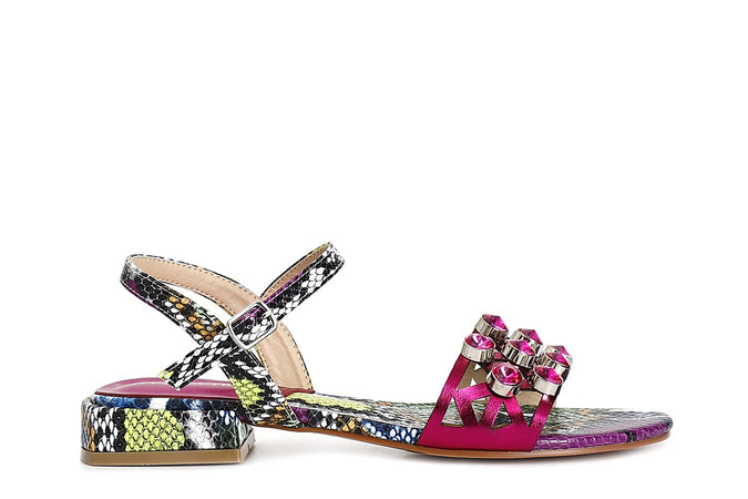 SANDALO STAMPA EFFETTO PITONE CON STRASS