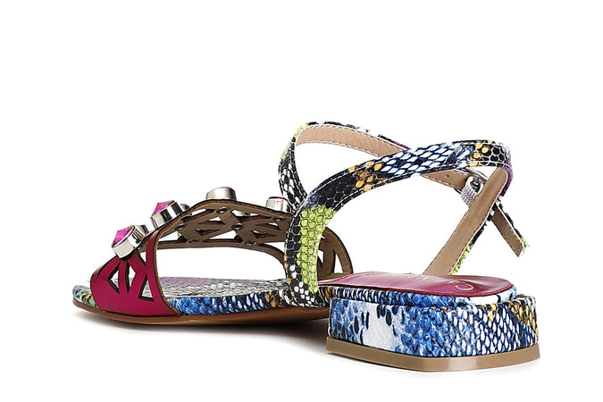 SANDALO STAMPA EFFETTO PITONE CON STRASS