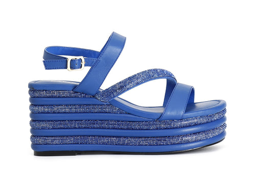 SANDALO ASIMMETRICO STRASS E NAPPA CON ZEPPA RIGHE STRASS