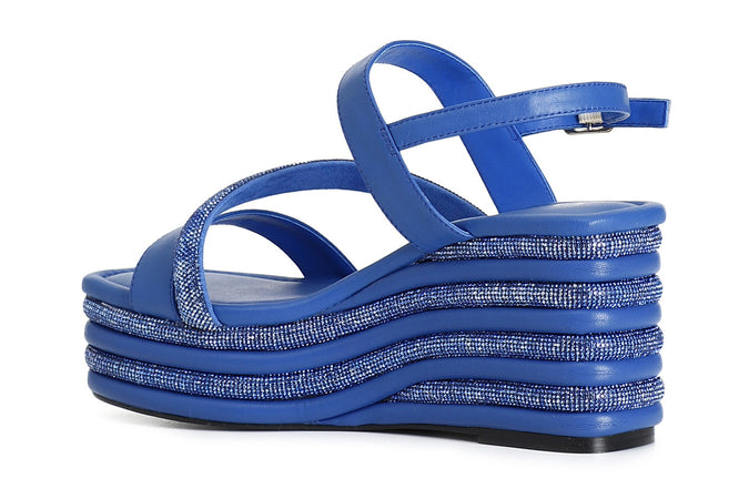 SANDALO ASIMMETRICO STRASS E NAPPA CON ZEPPA RIGHE STRASS