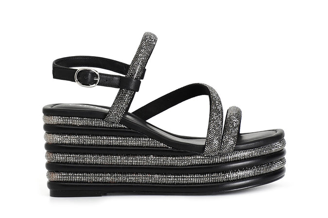 SANDALO STRASS CON ZEPPA RIGHE STRASS