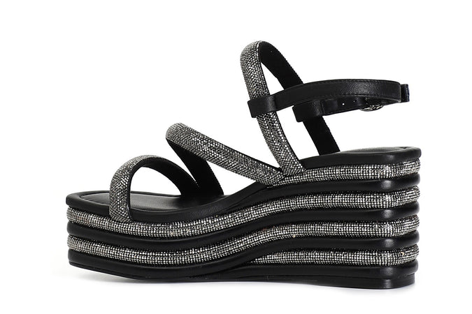 SANDALO STRASS CON ZEPPA RIGHE STRASS