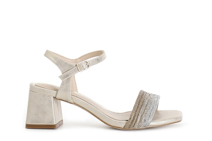 SANDALO GILDA EFFETTO LAMINATO CON MIGNON STRASS DAVANTI