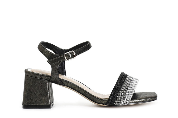 SANDALO GILDA EFFETTO LAMINATO CON MIGNON STRASS DAVANTI