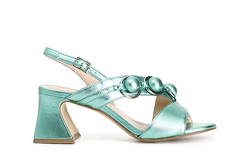 SANDALO ASIMMETRICO IN PELLE LAMINATA