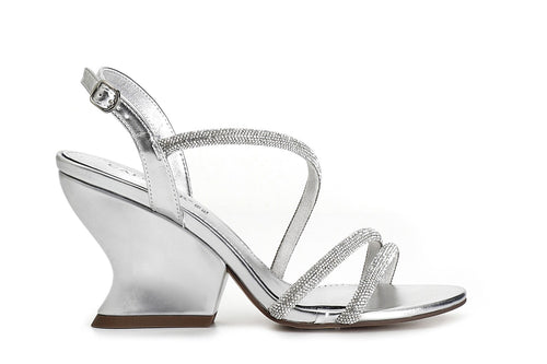 SANDALO ASIMMETRICO CON STRASS EFFETTO LAMINATO