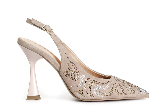 DECOLLETE' APERTA DIETRO IN CAMOSCIO CON MICRO BORCHIE