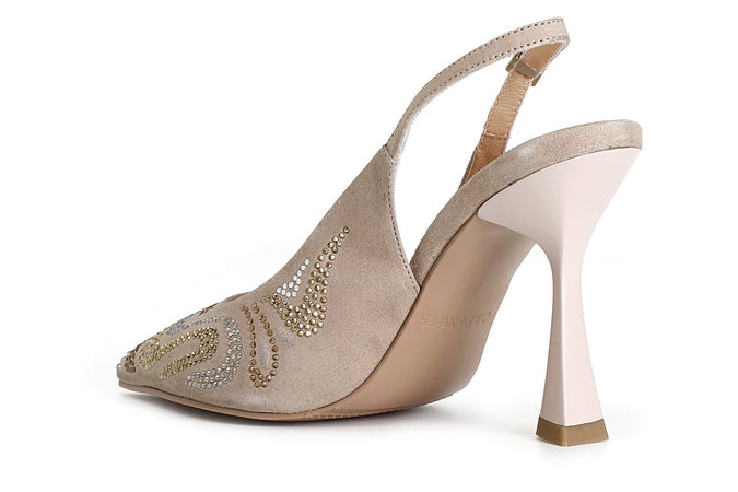 DECOLLETE' APERTA DIETRO IN CAMOSCIO CON MICRO BORCHIE