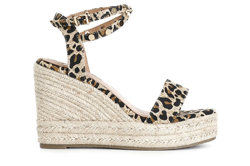 SANDALI IN CANVAS STAMPATO CON BORCHIE SU ZAPPA CORDA