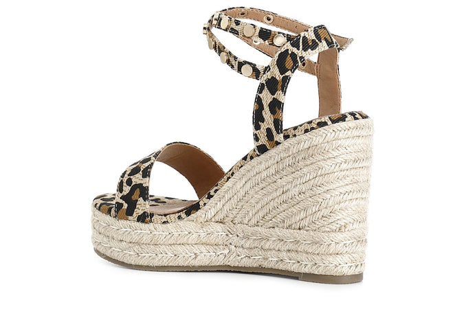 SANDALI IN CANVAS STAMPATO CON BORCHIE SU ZAPPA CORDA