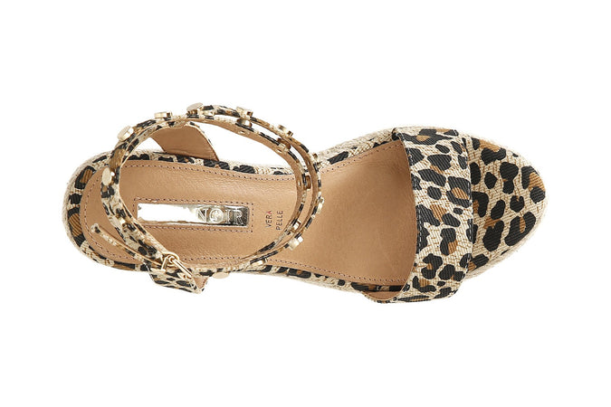 SANDALI IN CANVAS STAMPATO CON BORCHIE SU ZAPPA CORDA