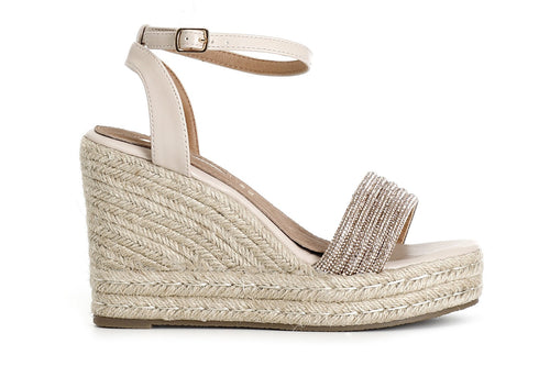 SANDALI CON MIGNONS STRASS SU ZEPPA CORDA