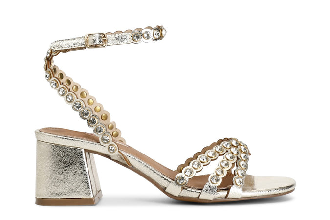 SANDALO IN METALLIZZATO CON STRASS LACCIO ALLA CAVIGLIA