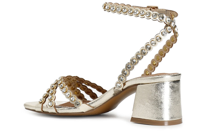 SANDALO IN METALLIZZATO CON STRASS LACCIO ALLA CAVIGLIA