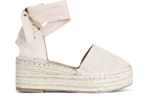 SCARPA IN TESSUTO CON ALLACCIATURA SCHIAVA SU ZEPPA CORDA