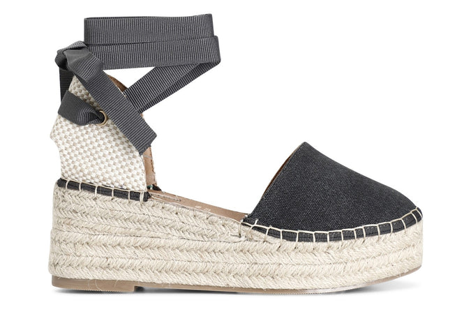 SCARPA IN TESSUTO CON ALLACCIATURA SCHIAVA SU ZEPPA CORDA