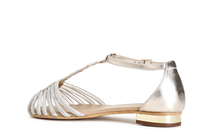 SANDALO IN PELLE CON MIGNON STRASS