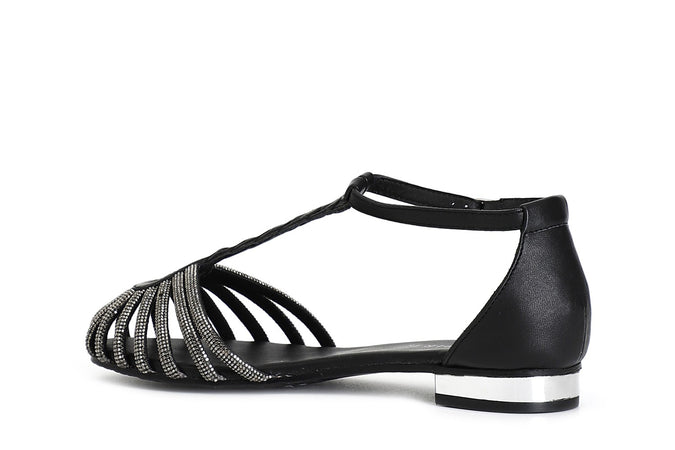 SANDALO IN PELLE CON MIGNON STRASS