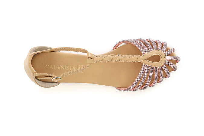 SANDALO IN PELLE CON MIGNON STRASS