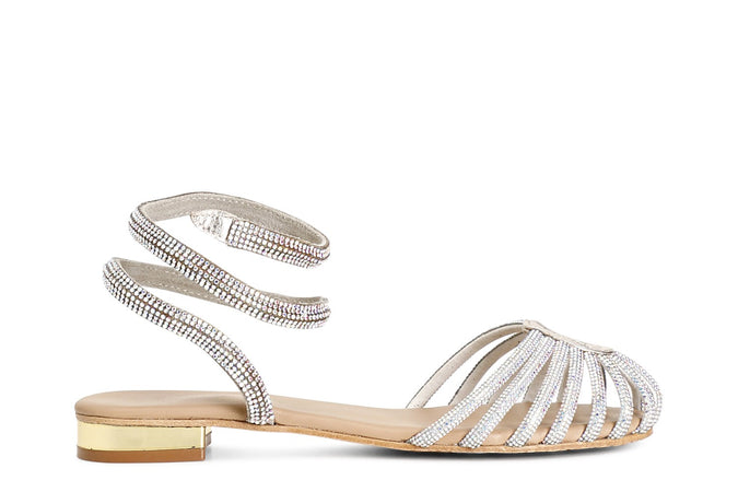 SANDALO IN PELLE E STRASS A GABBIA