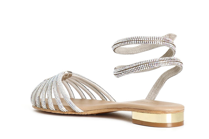 SANDALO IN PELLE E STRASS A GABBIA