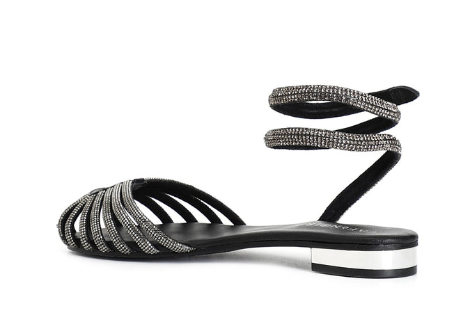 SANDALO IN PELLE E STRASS A GABBIA