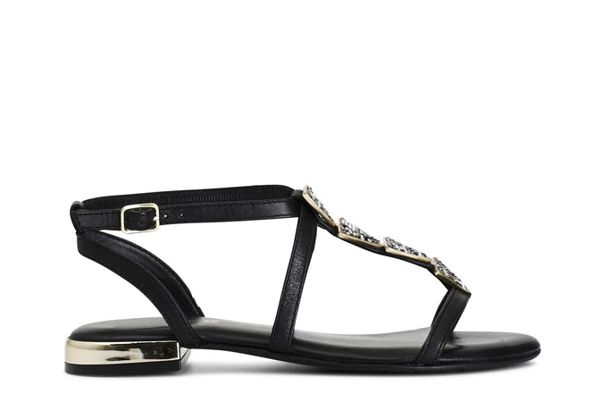 SANDALO IN PELLE CON ACCESSORIO TRIANGOLO STRASS