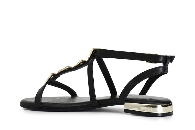 SANDALO IN PELLE CON ACCESSORIO TRIANGOLO STRASS