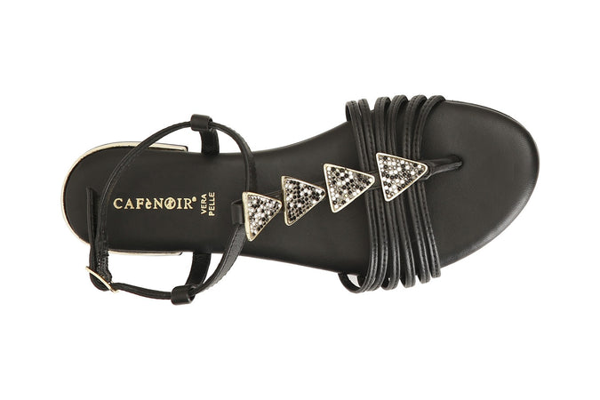 SANDALO IN PELLE MIGNON CON ACCESSORIO TRIANGOLO STRASS