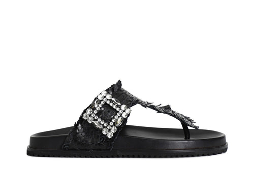 INFRADITO IN PELLE INTRECCIATA E FIBBIASTRASS