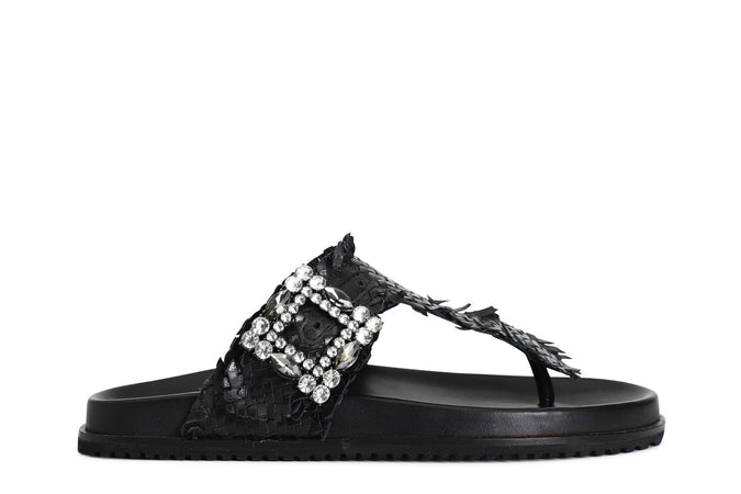 INFRADITO IN PELLE INTRECCIATA E FIBBIASTRASS