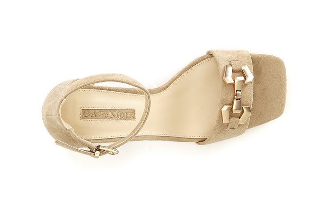 SANDALO CON ACCESSORIO IN PELLE SCAMOSCIATA