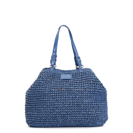 TOTE A LAVORAZIONE CROCHET CON CHARM COLORATO A CUORE CON BORDO IN RAFIA