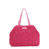 TOTE A LAVORAZIONE CROCHET CON CHARM COLORATO A CUORE CON BORDO IN RAFIA