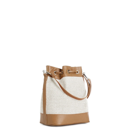 SECCHIELLO IN RAFFIA CON COULISSE ,CON RIFINITURE IN PELLE E CIONDOLO