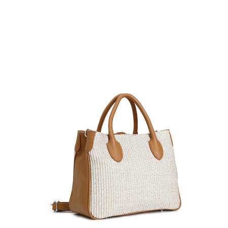 BAULETTO IN RAFFIA ,CON RIFINITURE IN PELLE E CIONDOLO