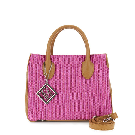 BAULETTO IN RAFFIA ,CON RIFINITURE IN PELLE E CIONDOLO