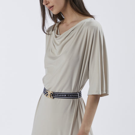 ABITO LUNGO CON SCOLLO DRAPPEGGIATO E CINTURA